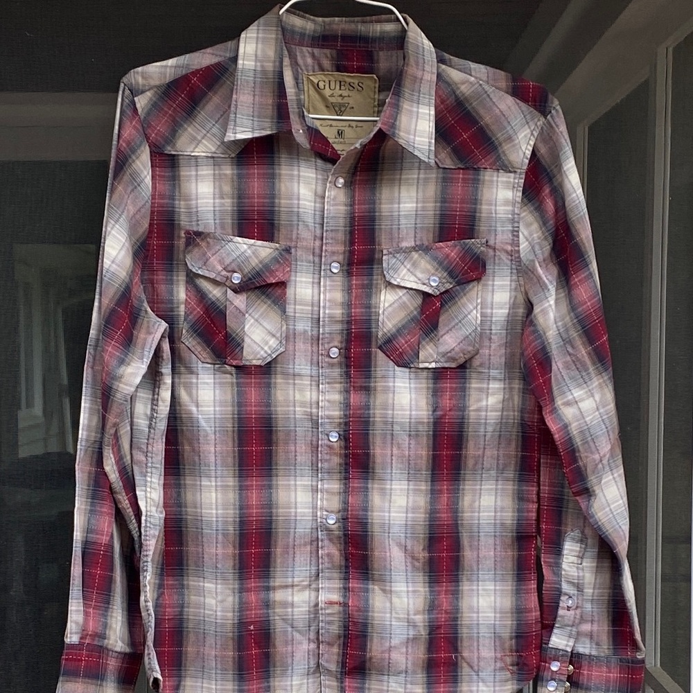 GUESS Long Sleeve Casual Shirt Western Style Snaps